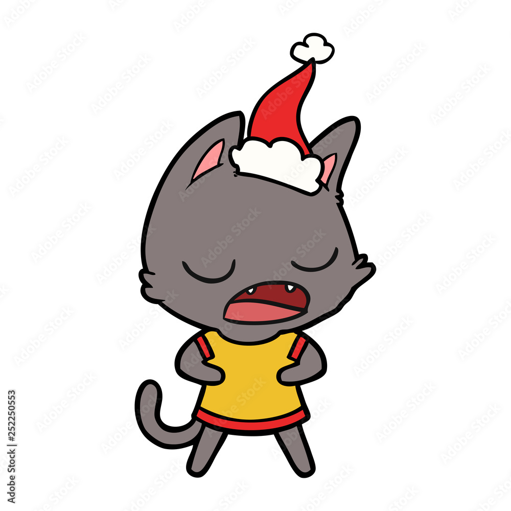 talking cat line drawing of a wearing santa hat talking cat line drawing of a wearing santa hat