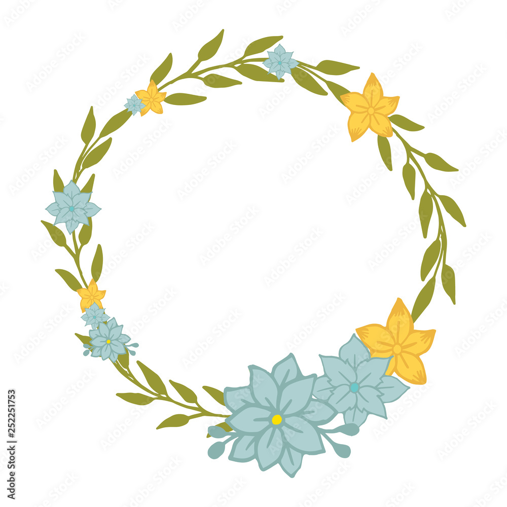 Vector illustration frame floral grey and yellow hand drawn