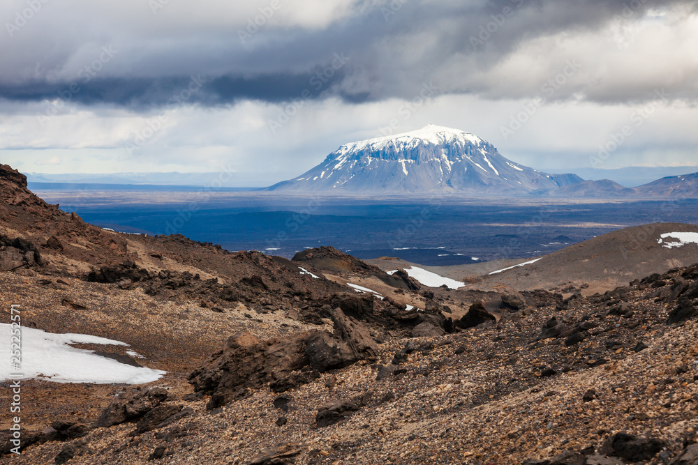 Stormy clouds over Herdubreid tuya mountain  Odadahraun lava field Highlands of Iceland Scandinavia