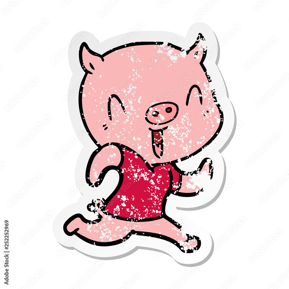 Fototapeta premium distressed sticker of a happy cartoon pig