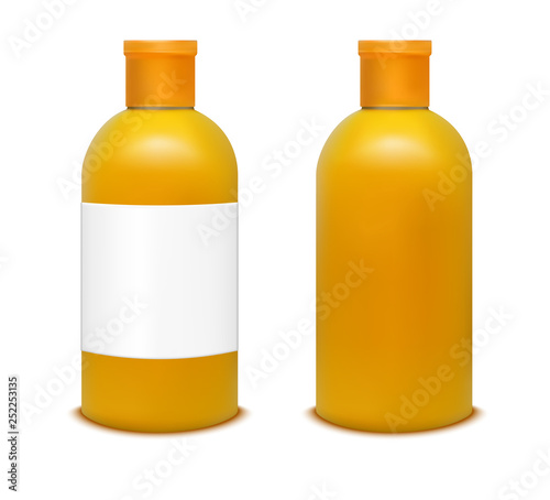 Plastic orange bottle for juice, shampoo and water