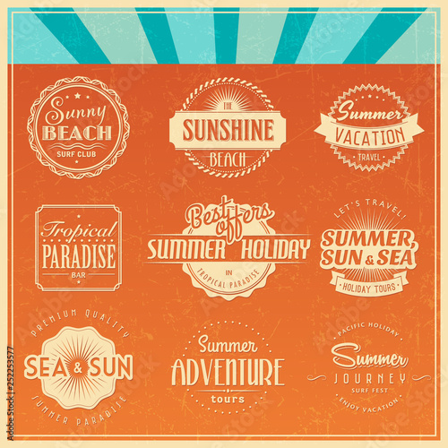 Summer holiday beach party travel design logo set