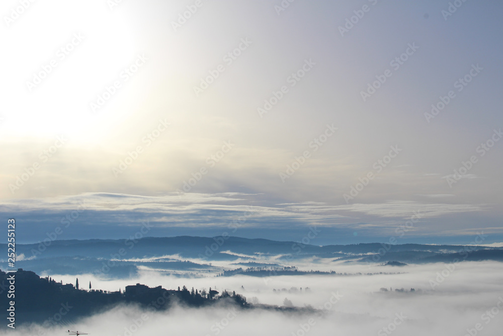 Fog in Chianti hills, Tuscany, Italy