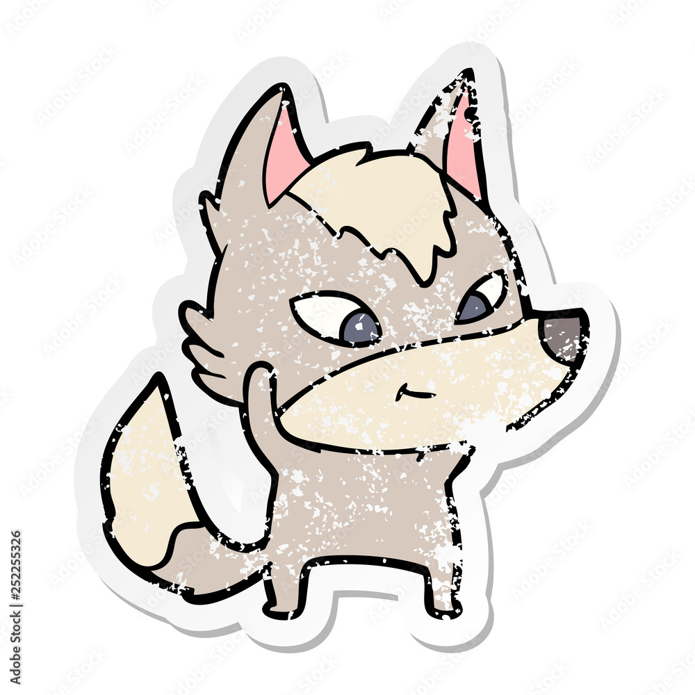 distressed sticker of a friendly cartoon wolf distressed sticker of a friendly cartoon wolf