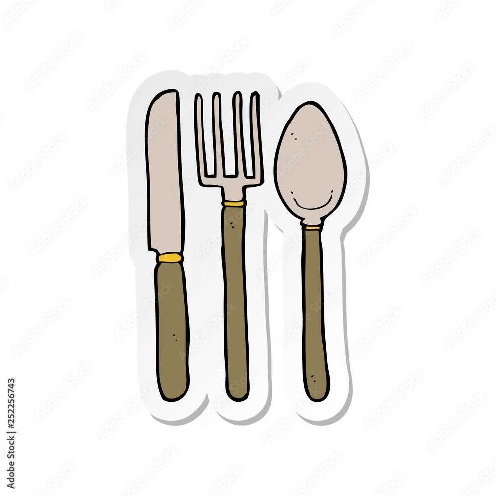 sticker of a cartoon knife fork spoon sticker of a cartoon knife fork spoon