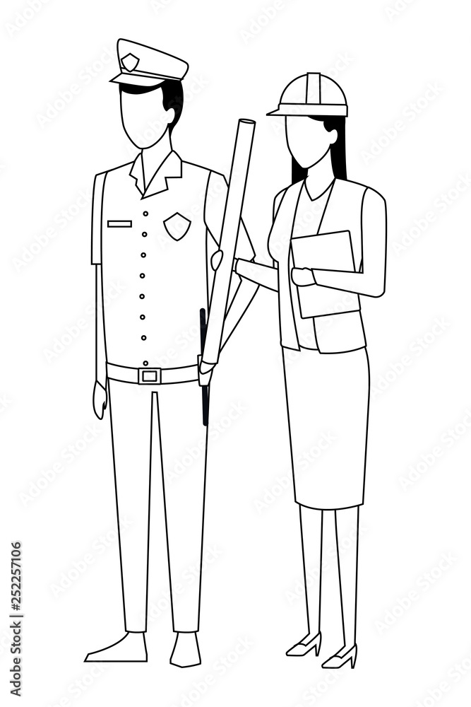 Jobs and professions avatar in black and white Jobs and professions avatar in black and white