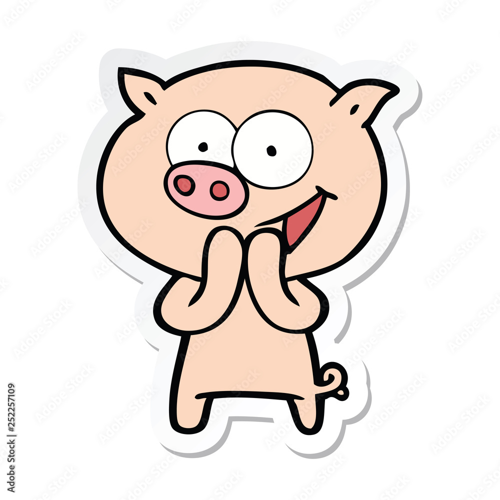 sticker of a cheerful pig cartoon sticker of a cheerful pig cartoon