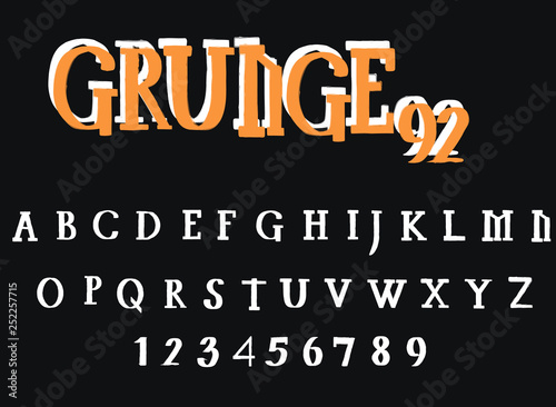 Grunge Font - Vector distress brush alphabet. White vector font