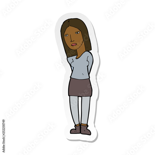 sticker of a cartoon woman waiting