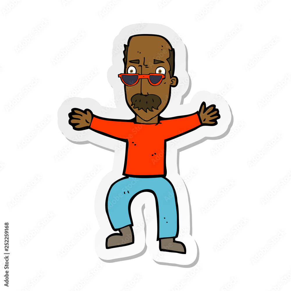sticker of a cartoon old man waving arms sticker of a cartoon old man waving arms
