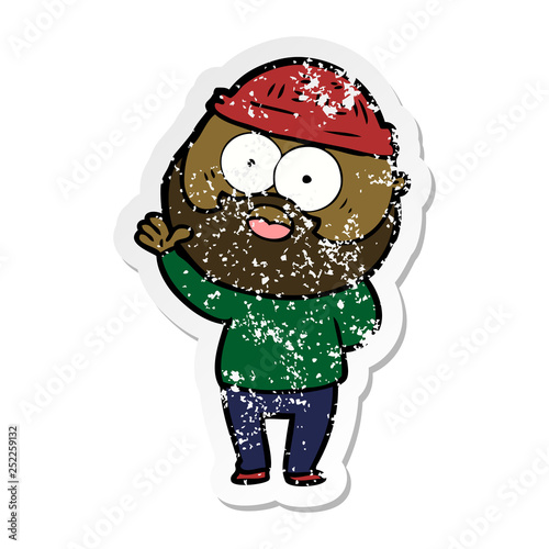 distressed sticker of a cartoon bearded man