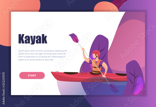 Adventure with a canoe. Vector illustration.