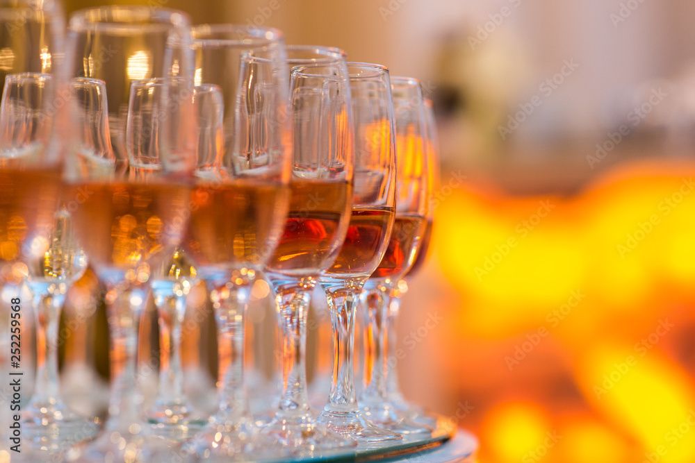 Glasses with champagne on table Glasses with champagne on table