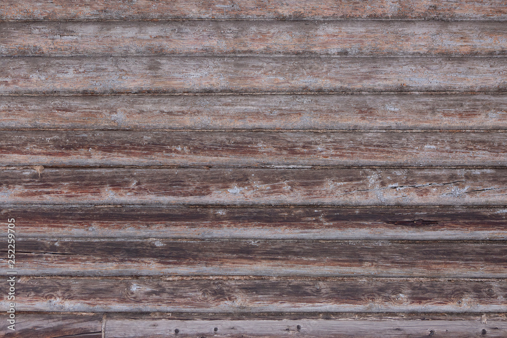 Texture Of Old Wall Of Logs Of Old Abandoned House.
