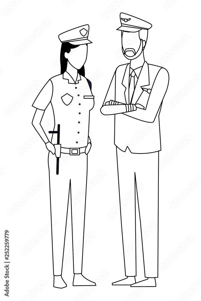 Jobs and professions avatar in black and white Jobs and professions avatar in black and white
