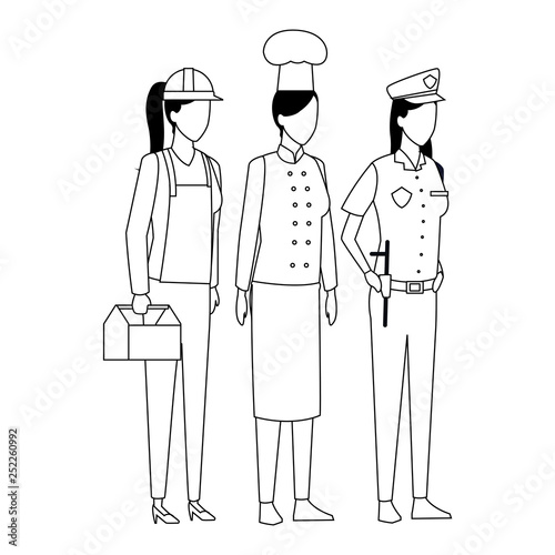 Jobs and professions avatar in black and white