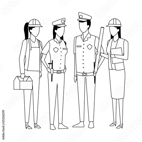 Jobs and professions avatar in black and white