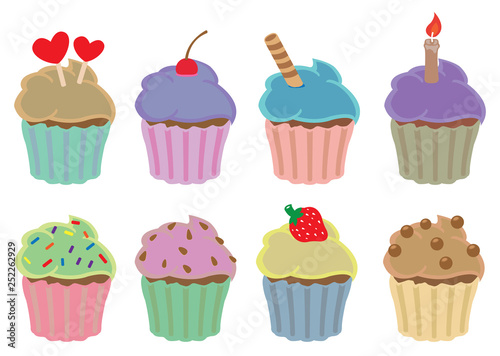 Colorful Cupcakes Vector Design Elements