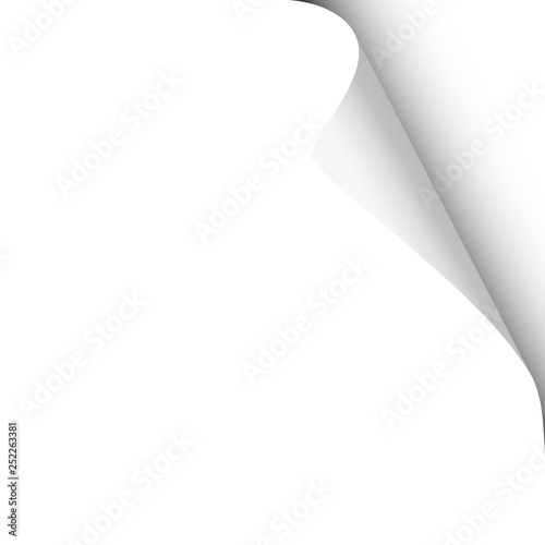 Vector sheet of white paper placed on the same with twisted upper right corner. Element for ad.