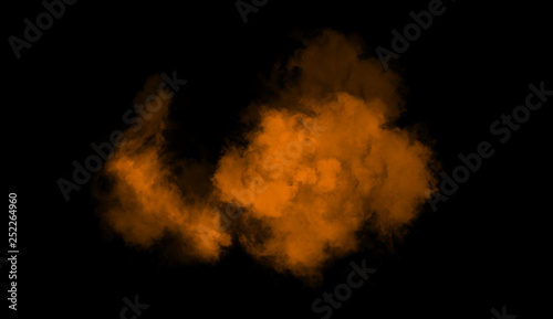 Orange smoke on isolated black background . Design texture overlays element