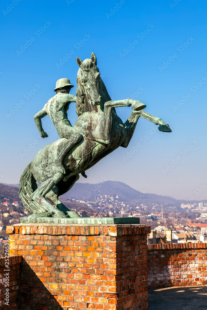 Statue of a horseman in Budapest
