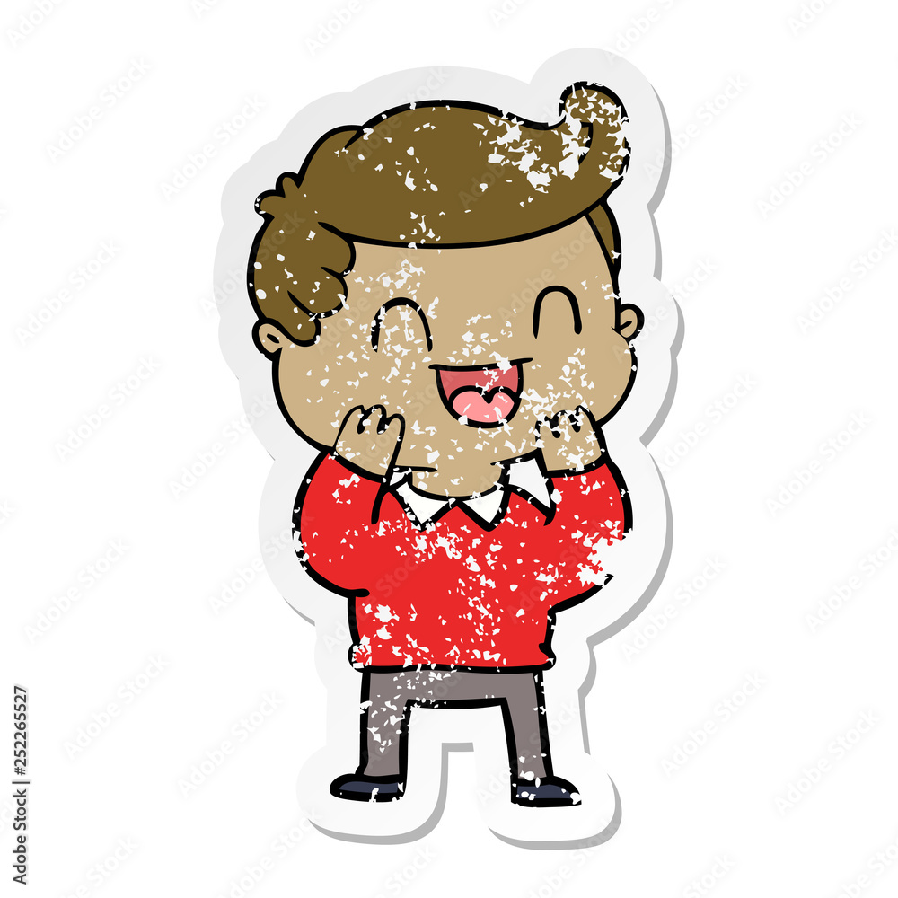 distressed sticker of a cartoon happy man distressed sticker of a cartoon happy man