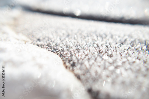top view: texture of frozen ice floes in winter, snow background