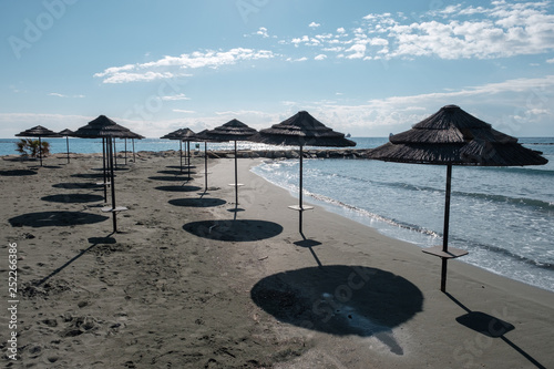 beach with umbrellas
