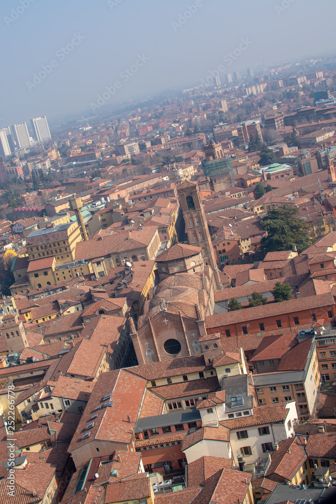 bologna/Italy 20 february 2019 :panoramic view from Asinelli tower top in 104 metres in bologna the feel is freedom and the view is outstanding,surely worth the 494 steps to the top