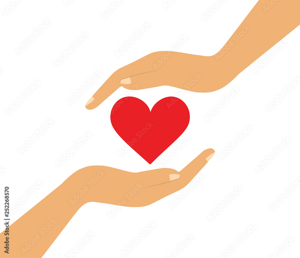 Heart in hand. Flat design. Love. Heart in hand. Flat design. Love.
