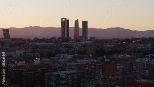 Aerial Spain Madrid June 2018 Sunset 90mm Zoom 4K Inspire 2 Prores  Aerial video of downtown Madrid in Spain at sunset with a zoom lens. photo