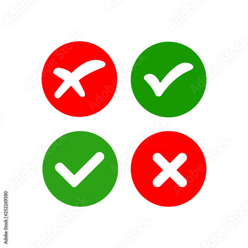 green and red check marks on isolated white background