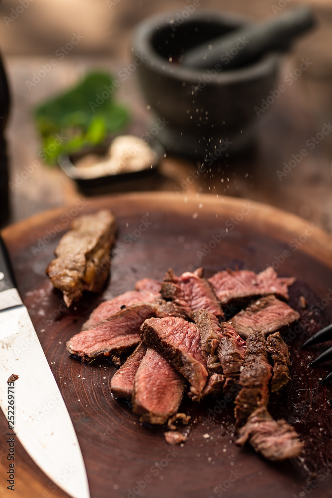 meat in a wood board