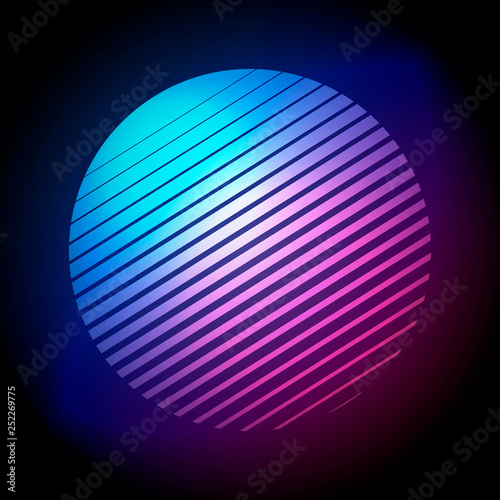 Vector Illustration Colorful 80s Retro Style Striped Shape. Minimalism Halftone Circle