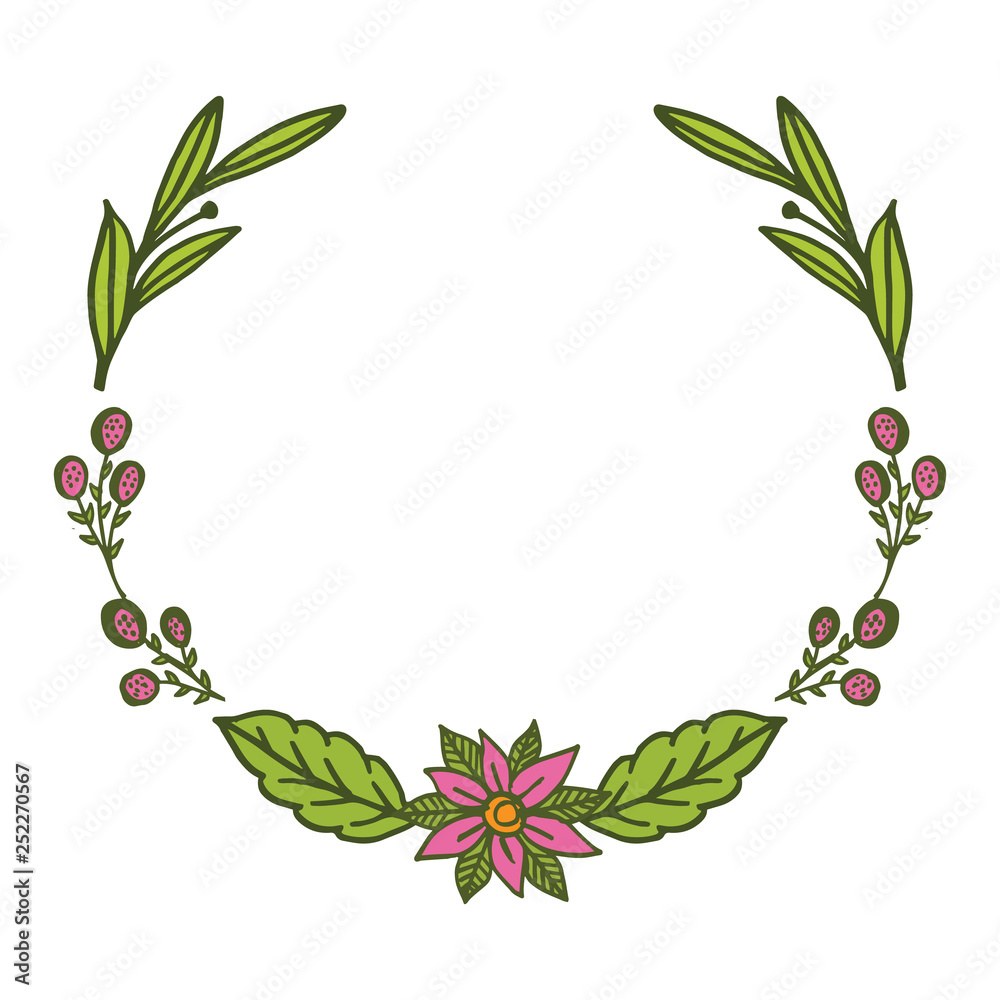 Naklejka premium Vector illustration circular green leaf flower frame hand drawn