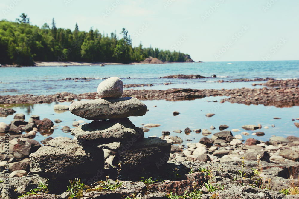 Stack of rocks on the coast of Lake Superior