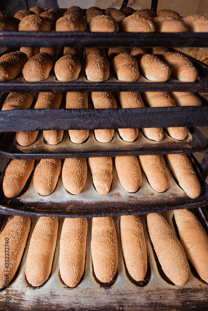 Freshly bread on a baking tray