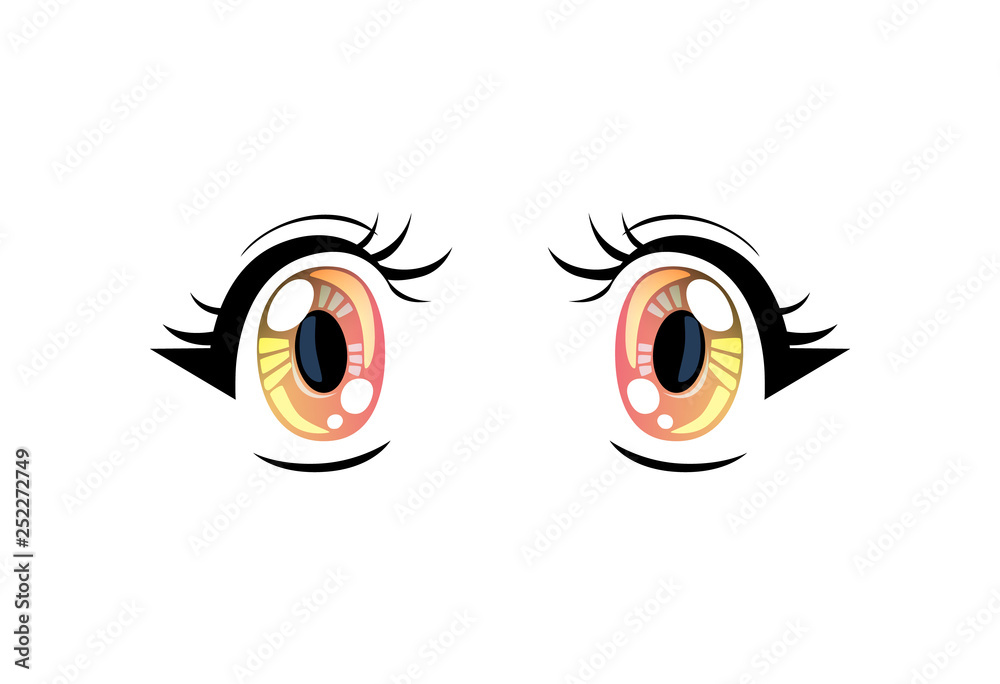 Bright Eyes, Beautiful Colorful Eyes with Light Reflections Manga Japanese Style Vector Illustration