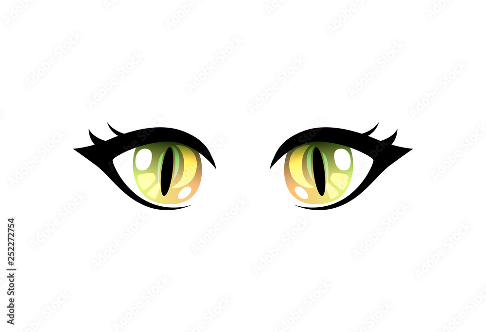 Bright Beautiful Green Eyes with Light Reflections Manga Japanese Style Vector Illustration