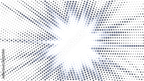 Halftone gradient explosion pattern. Abstract halftone vector dots background. Fireworks dots pattern. Pop Art, Comic small dots. Star rays halftone poster. Shine, sun rays. Light gray, sunrise rays © svitlananiko