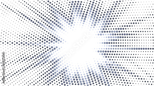 Halftone gradient explosion pattern. Abstract halftone vector dots background. Fireworks dots pattern. Pop Art, Comic small dots. Star rays halftone poster. Shine, sun rays. Light gray, sunrise rays