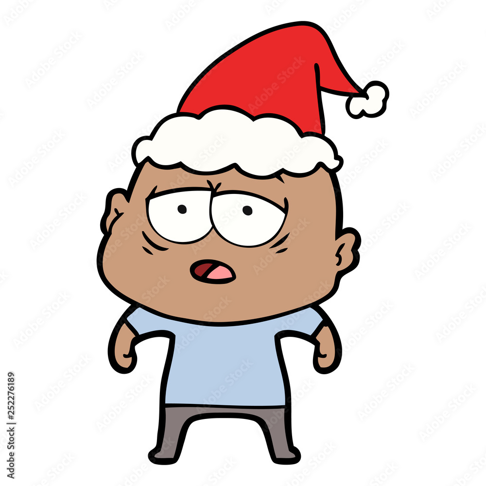 line drawing of a tired bald man wearing santa hat line drawing of a tired bald man wearing santa hat