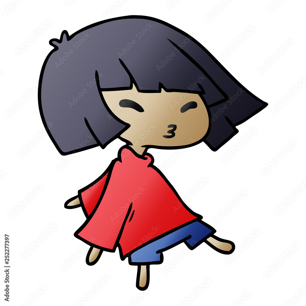 gradient cartoon of a cute kawaii girl