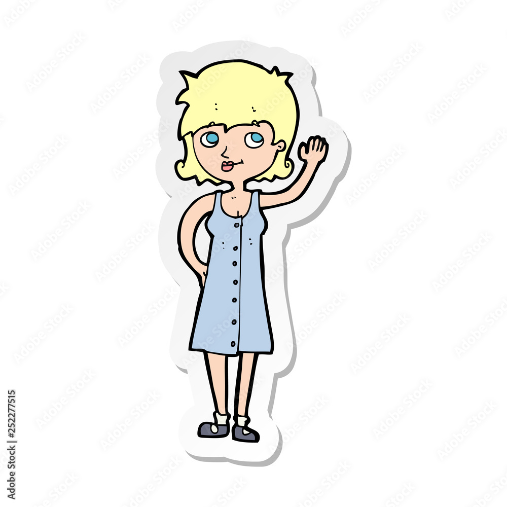 sticker of a cartoon pretty woman waving sticker of a cartoon pretty woman waving