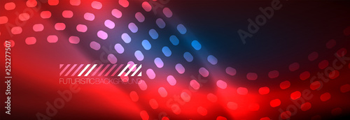 Glowing abstract wave on dark, shiny motion, magic space light. Vector techno abstract background