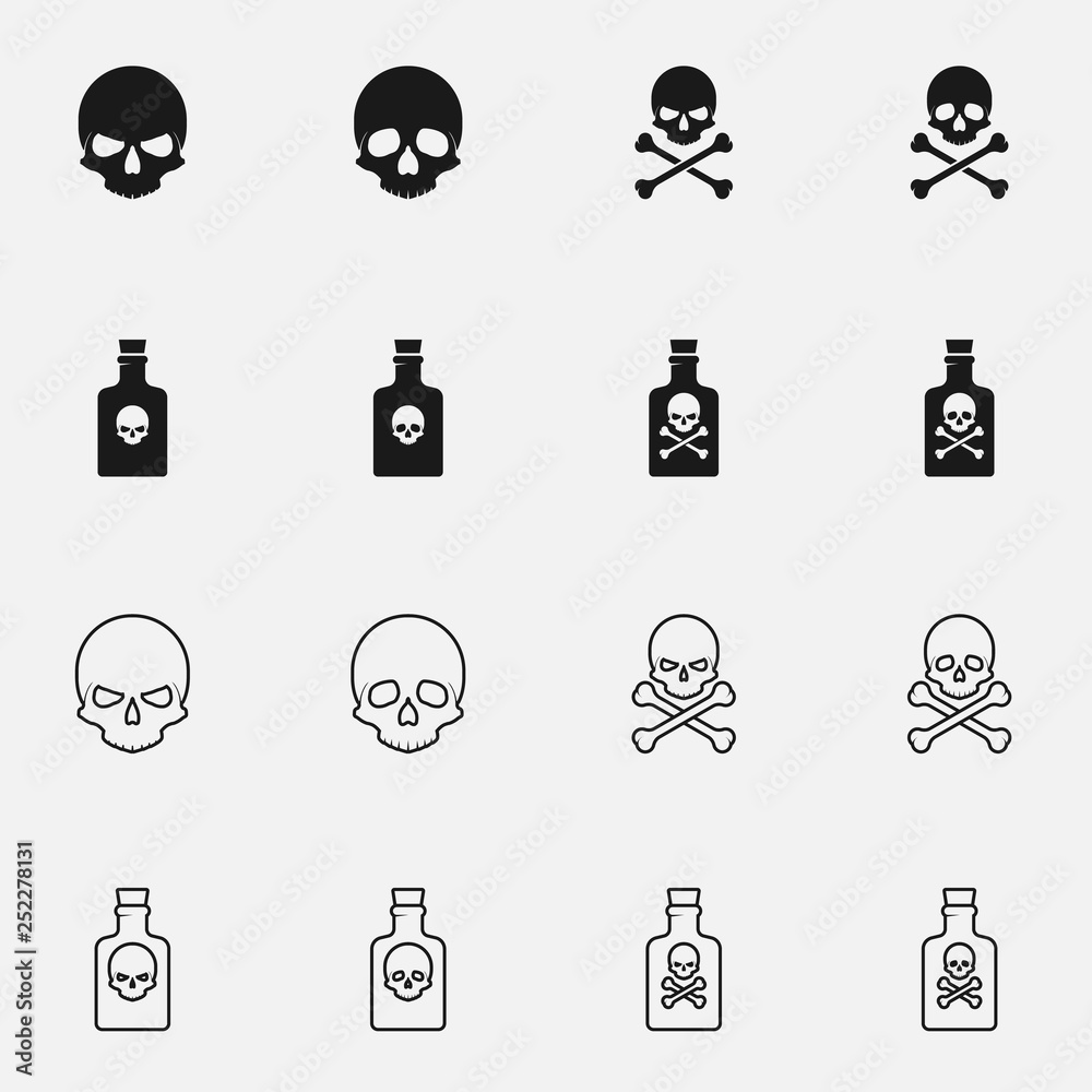 Set of poison black and white vector icon. Set of poison black and white vector icon.