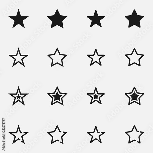 Set of stars black and white vector icon.