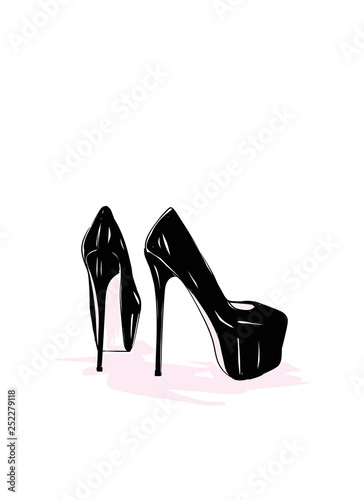 Pair of high heel shoes. Fashion illustration. Fashionable shoe vector. 