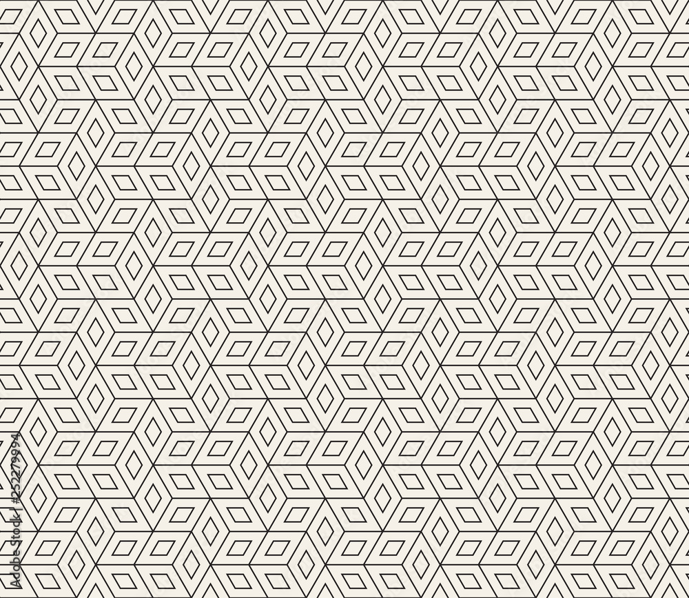 Vector seamless geometric pattern. Simple abstract thin lines lattice. Repeating rhombus shapes background tiling