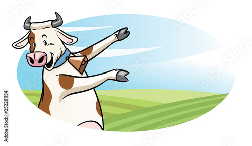 cow with cartoon style presenting the blank space for text